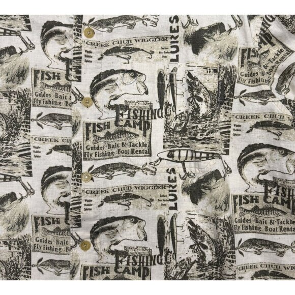 Woolrich Mens Light Olive Fish Signs AllOver Print Linen/Cotton ButtonUp Shirt L - Picture 4 of 8